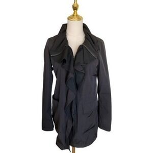 Ann Taylor Black Ruffle Front Zip Jacket XS‎ Professional Dark Academia Blazer